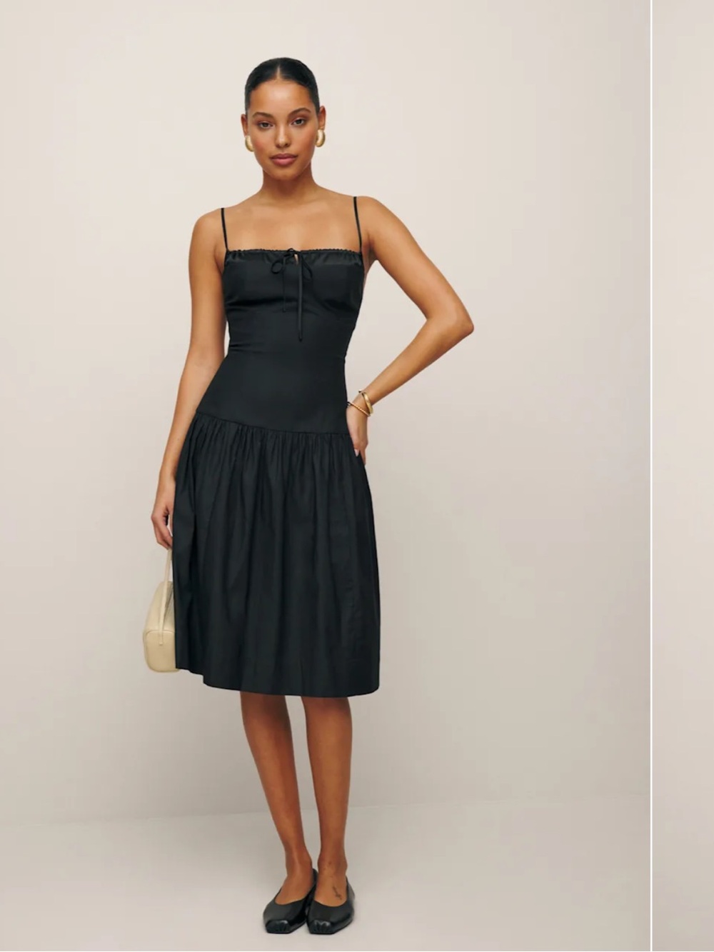 NWT Reformation Black Spaghetti-Strap Midi Dress